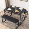 Modern Industrial Black Wood-Top Kitchen Dining Table Set with 2 Benches
