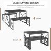 Modern Industrial Black Wood-Top Kitchen Dining Table Set with 2 Benches
