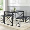 Modern Industrial Black Wood-Top Kitchen Dining Table Set with 2 Benches