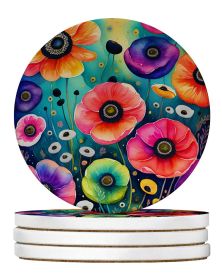 Colorful Anemones Large Sandstone Coasters Pack of 4 Absorbent Round Coasters Decor Gifts for Men or Women, 4 in, Multicolor
