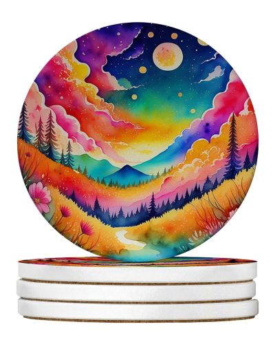 Colorful Stock, or gillyflower Large Sandstone Coasters Pack of 4 Absorbent Round Coasters Decor Gifts for Men or Women, 4 in, Multicolor