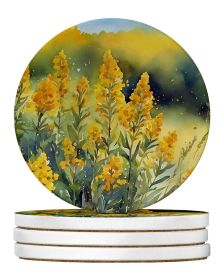 Nebraska Goldenrod in Watercolor Large Sandstone Coasters Pack of 4 Absorbent Round Coasters Decor Gifts for Men or Women, 4 in, Multicolor