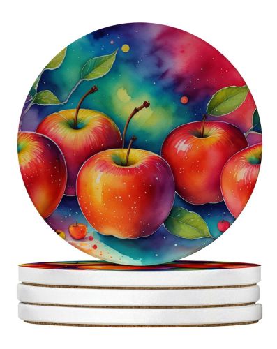 Colorful Apples Large Sandstone Coasters Pack of 4 Absorbent Round Coasters Decor Gifts for Men or Women, 4 in, Multicolor