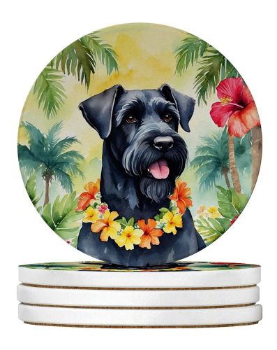 Giant Schnauzer Luau Large Sandstone Coasters Pack of 4 Absorbent Round Coasters Decor Gifts for Men or Women, 4 in, Multicolor