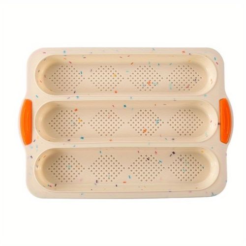 1pc; Silicone Baguette Pan; French Bread Baking Pan; Perforated 3 Loaves Baguettes Bakery Tray; Baking Tools; Kitchen Gadgets; Home Kitchen Items