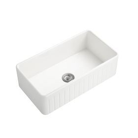 White Farmhouse Sink Deep Apron Sink Undermount Farmhouse Kitchen Sink Single Farm Sink (Color: White)