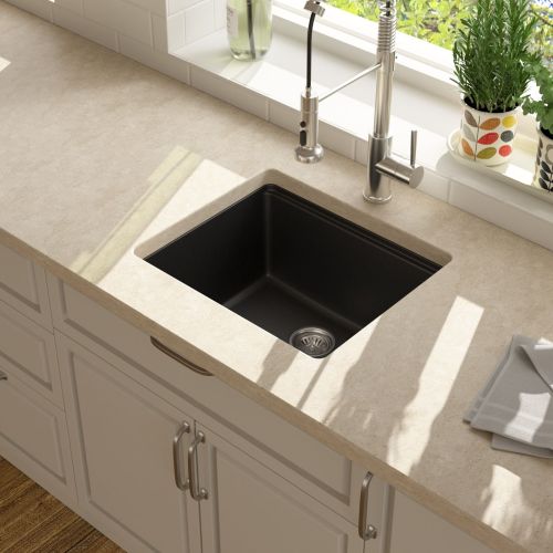 21x18" Undermount Quartz Stone Single Bowl Kitchen Sink – Black or White Granite Composite Workstation Kitchen Sink with Bottom Grid, Cutting Board