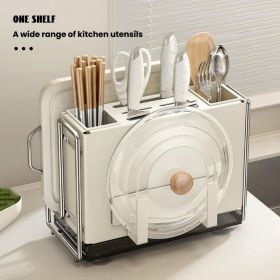 1 Universal Metal Kitchen Knife Holder with Chopping Board Storage, Knife - free. 6 - Slot Large - volume Design (Color: White)